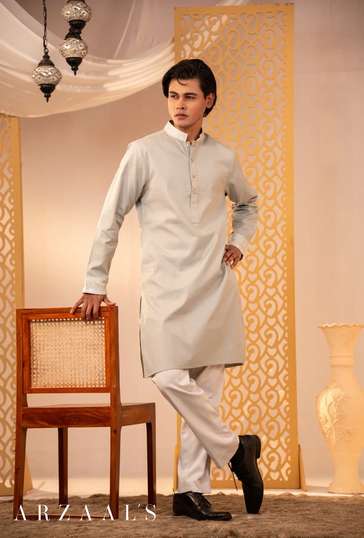 ARZAALS SATTLE LEMON GOLD CONTRUST PANJABI thumbnail 1