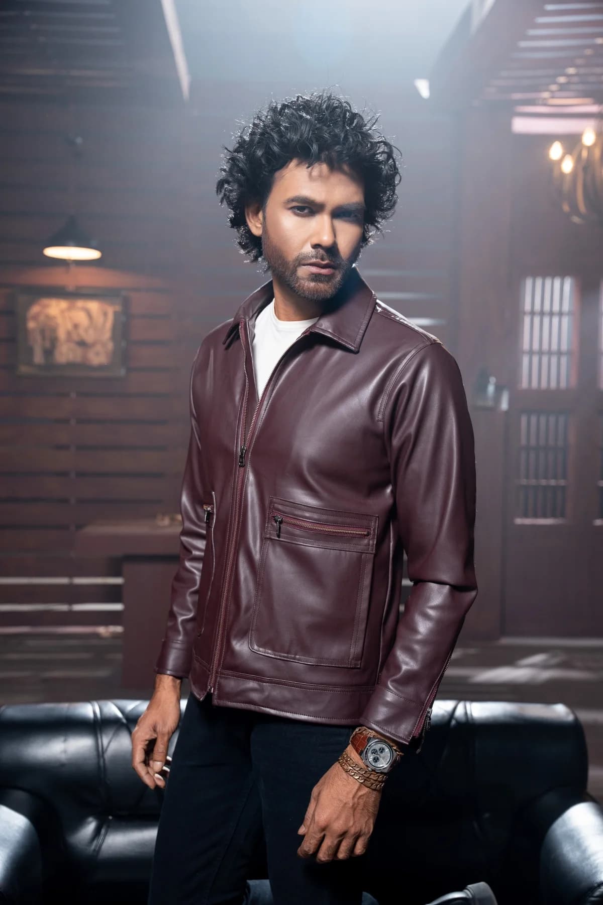 Burgundy Leather Jacket ST05 thumbnail 1