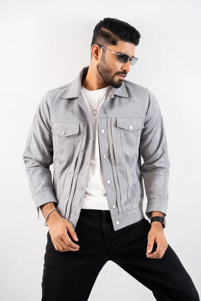 Gray Suede Leather Jacket ST18
