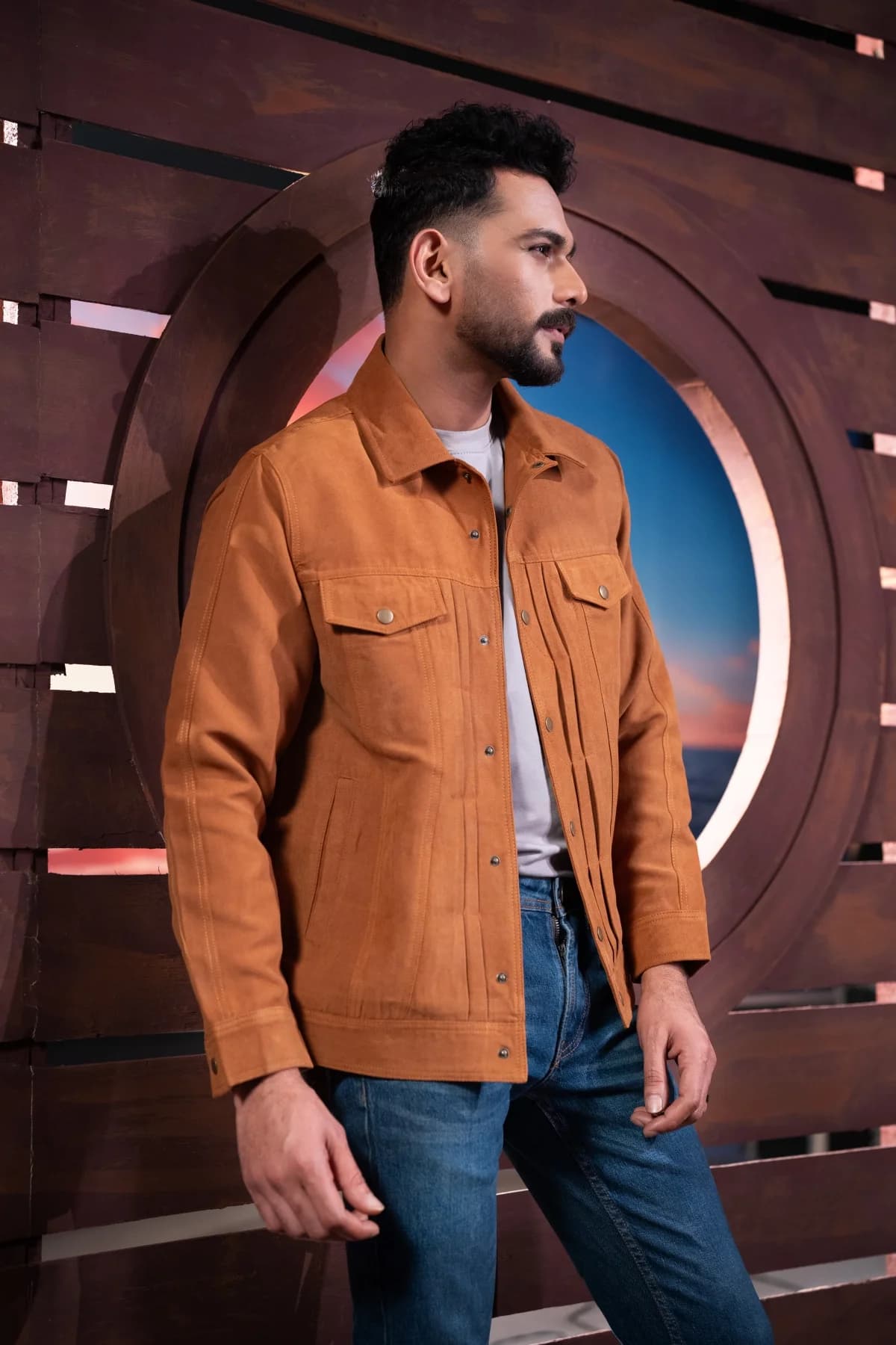 Brown Suede Leather Jacket ST14 thumbnail 1