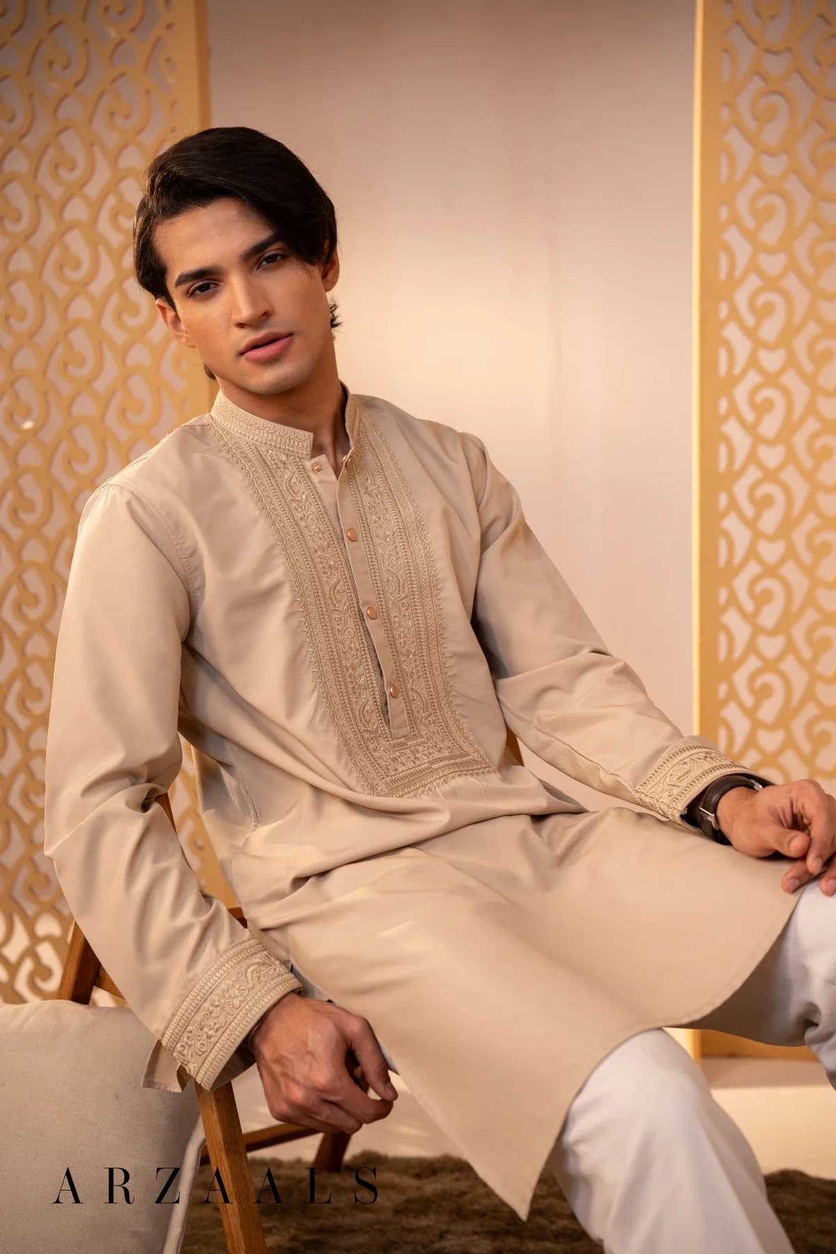 ARZAALS TAN COLOUR SANP PANJABI thumbnail 1
