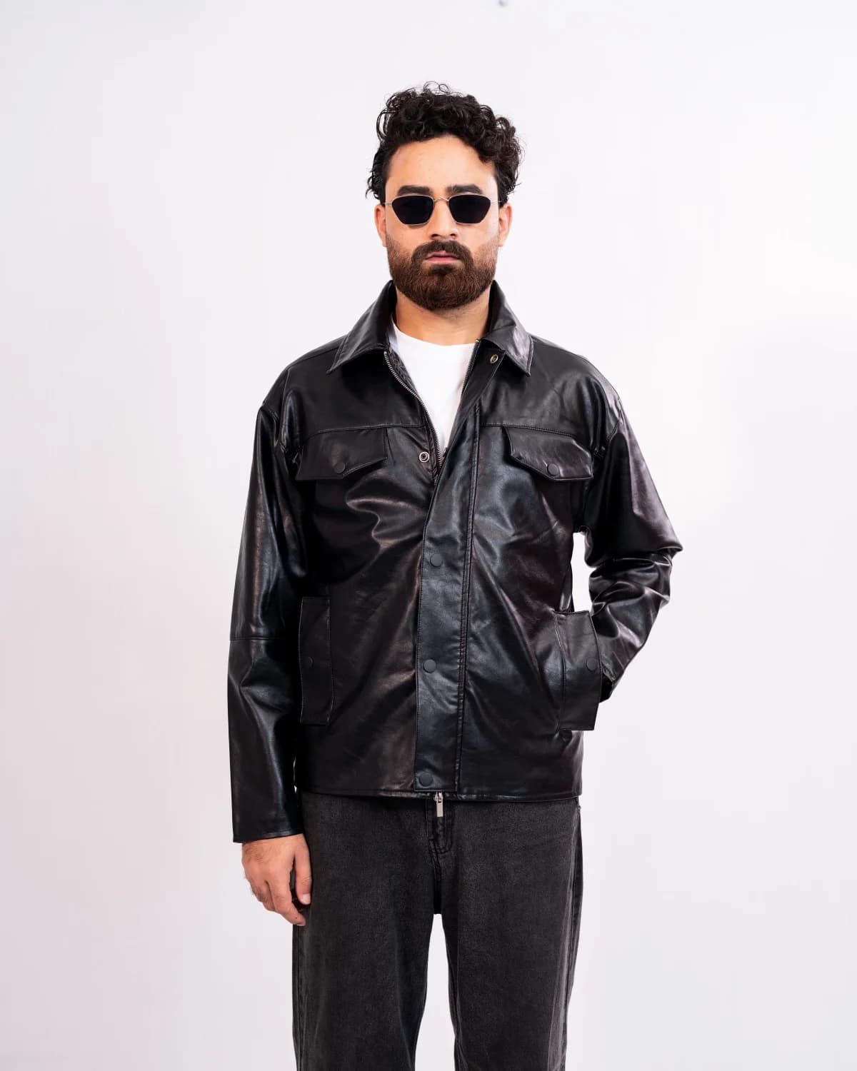 ARZAAL'S BLACK GLOSSY LEATHER JACKET ST04 thumbnail 1