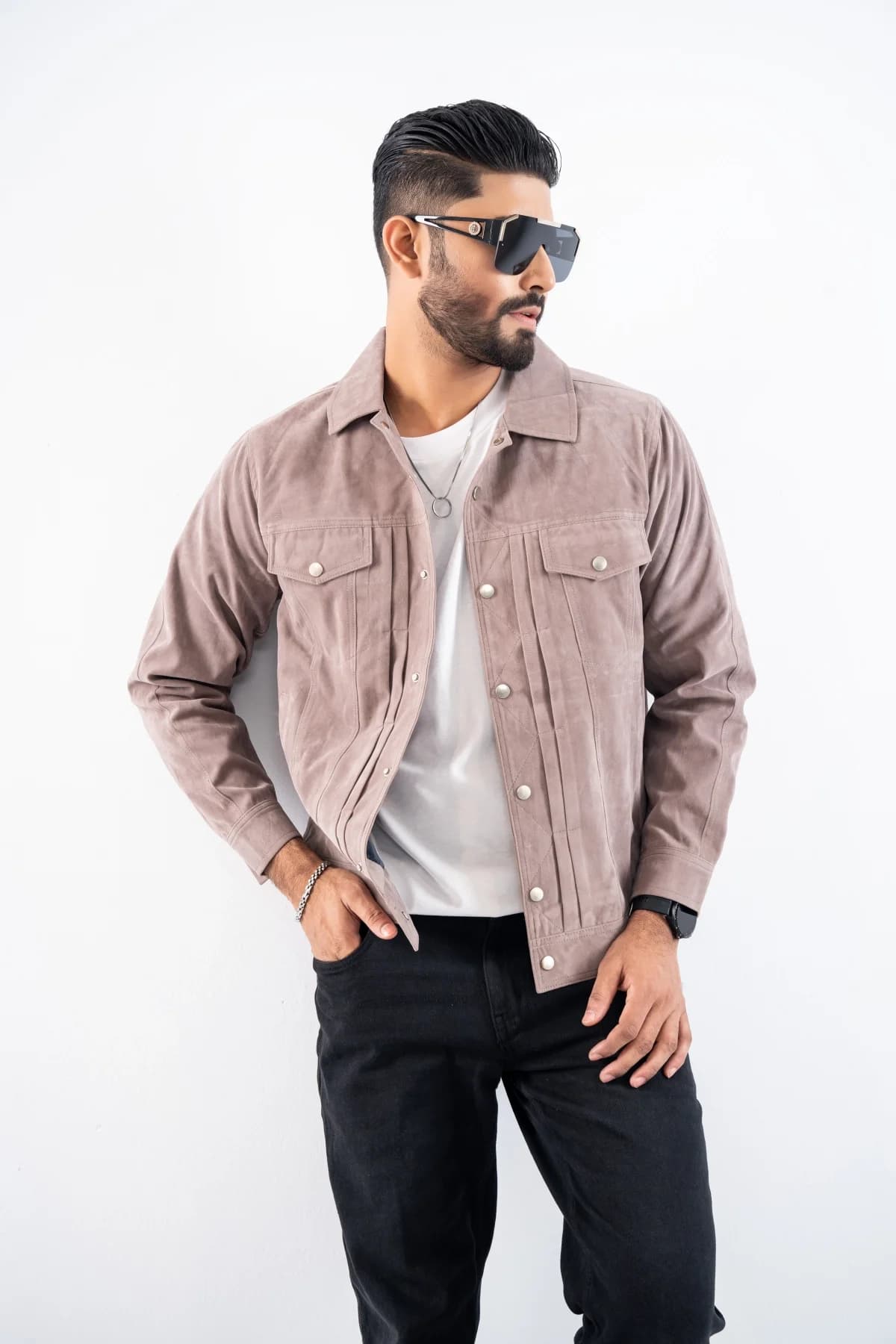 Pigeon Gray Suede Soft Texture Jacket ST12 thumbnail 5