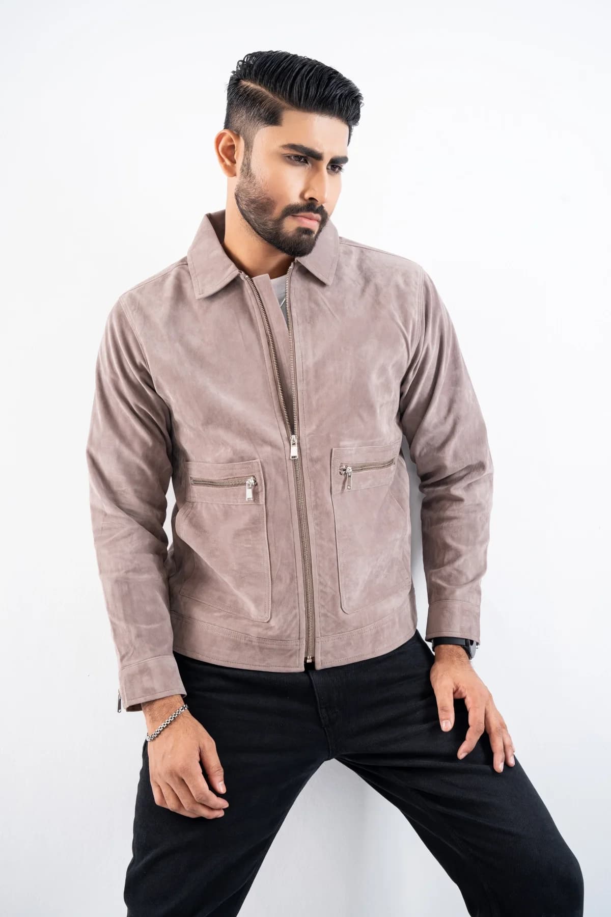 Pigeon Gray Suede Soft Texture Jacket ST17 thumbnail 4