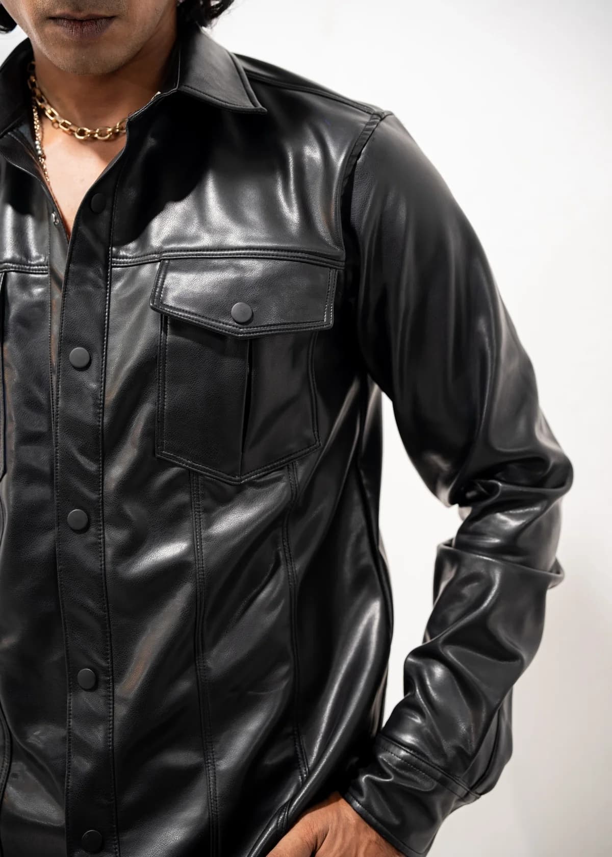 Black  Leather Shirt thumbnail 4
