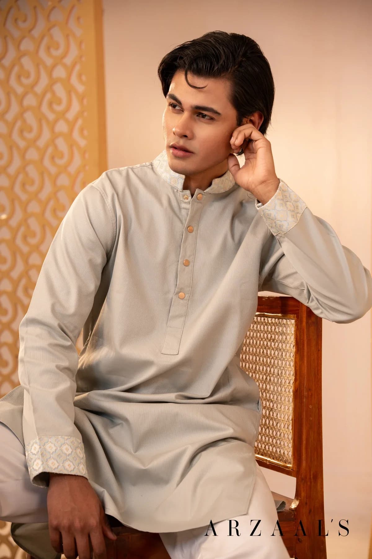 ARZAALS SATTLE LEMON GOLD CONTRUST PANJABI thumbnail 3