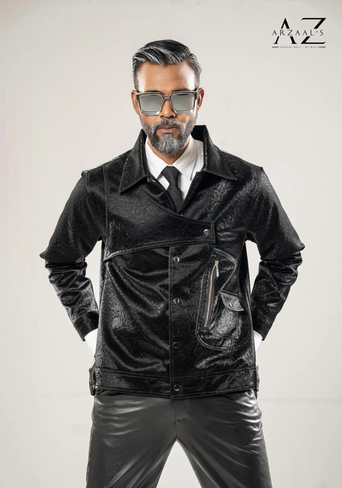 Black Glossy Premium Leather Jacket thumbnail 4