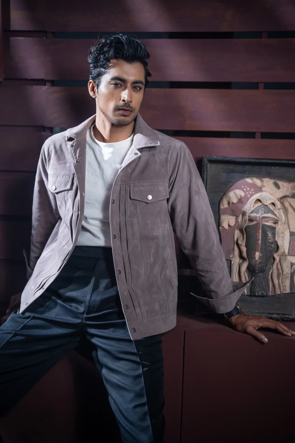 Pigeon Gray Suede Soft Texture Jacket ST12 thumbnail 2