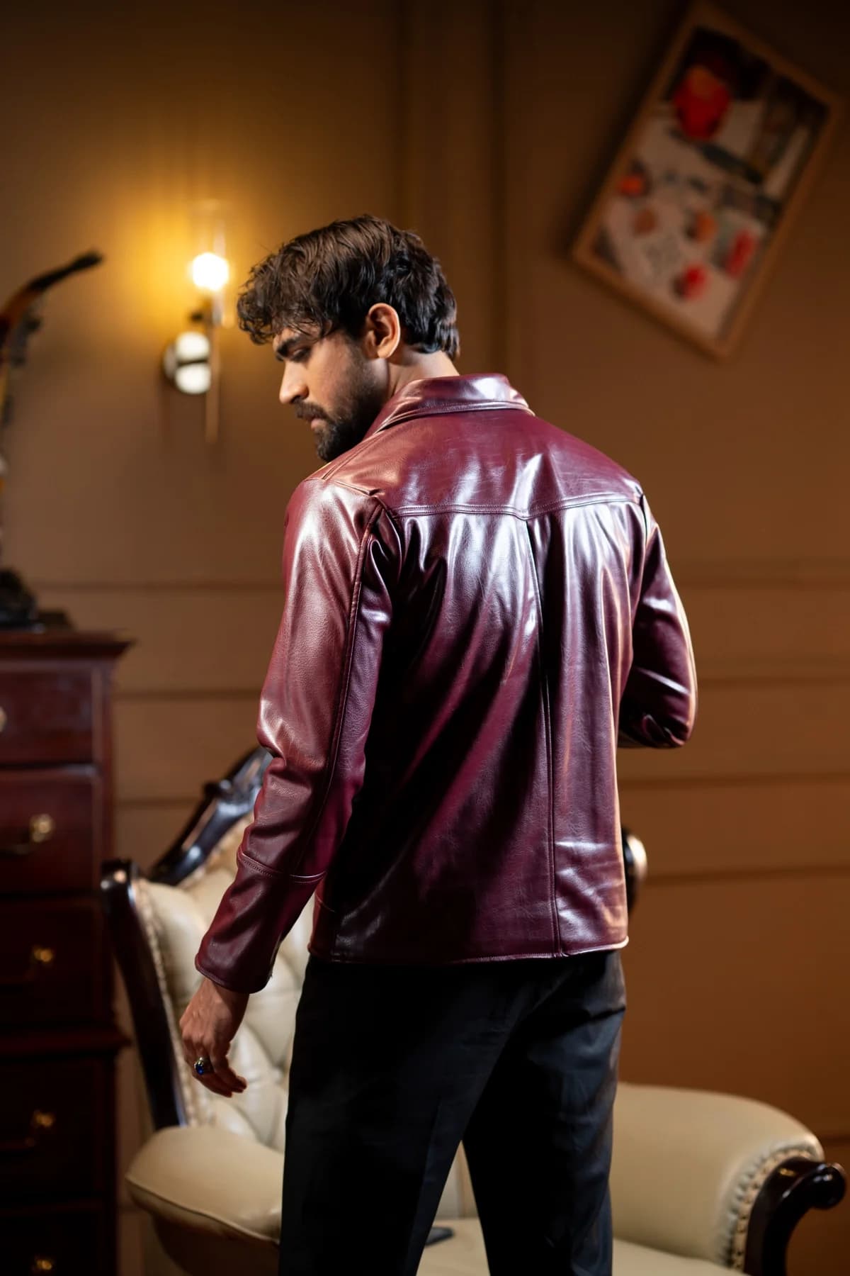 ARZAAL'S CHERRY COLA FAUX FUR TRIMMED PU LEATHER JACKET ST5 thumbnail 7