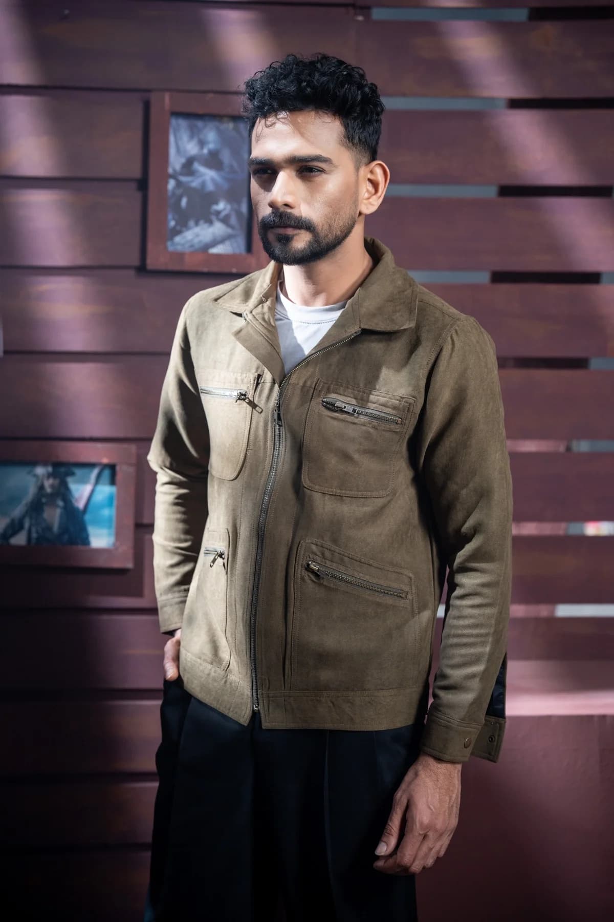 Green Suede Leather Jacket ST11 thumbnail 4