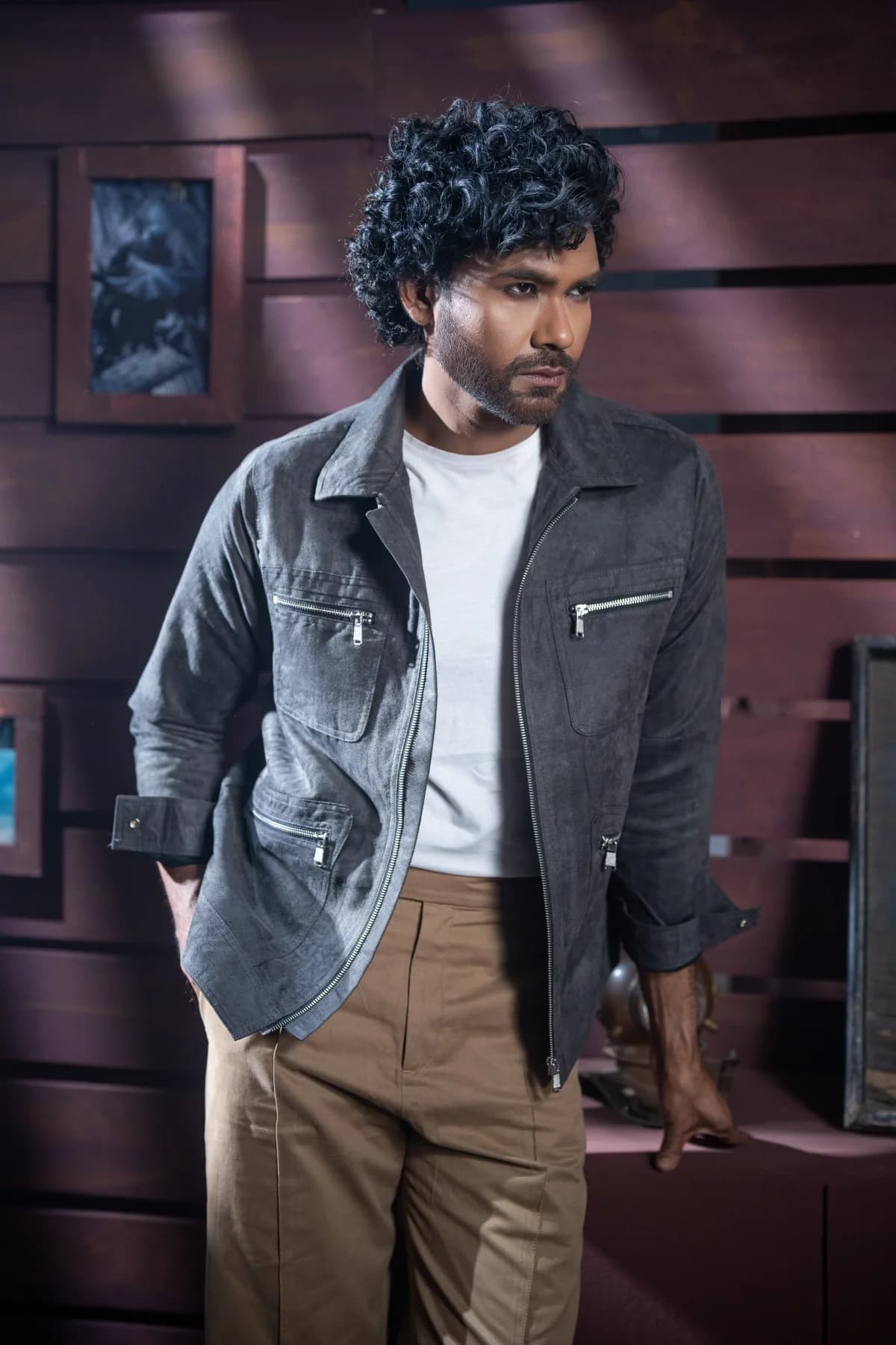 Dark Gray Suede Leather Jacket ST10 thumbnail 2