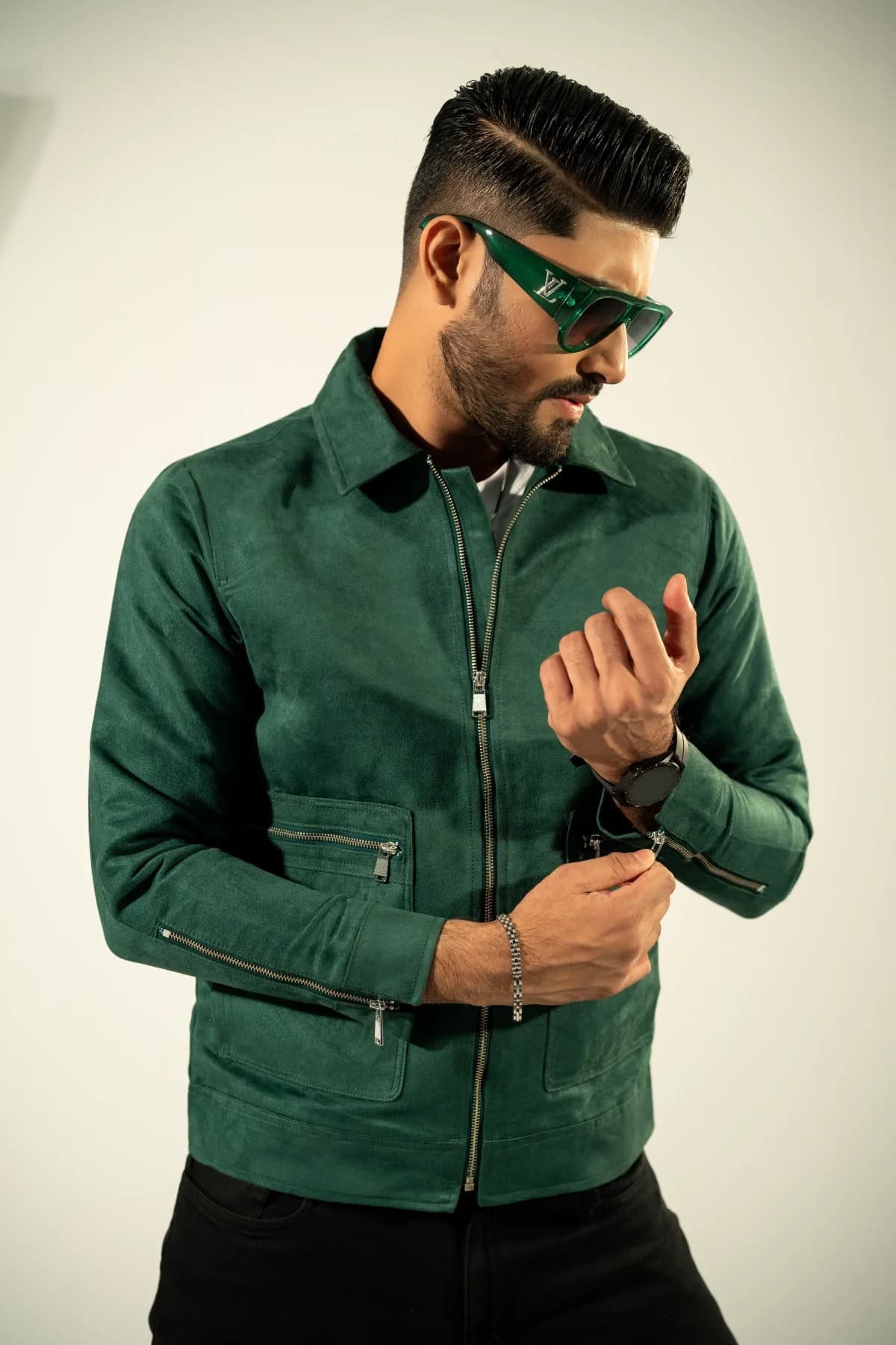 Bottle Green Suede Jacket ST34 thumbnail 2