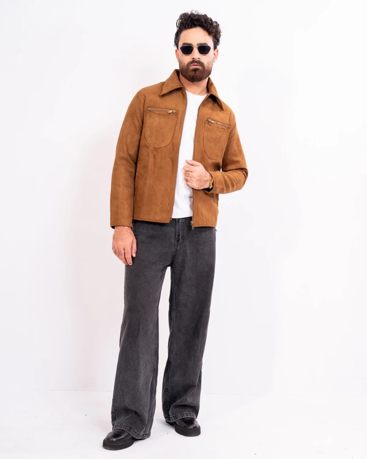 ARZAAL'S THE RICH CAMEL BROWN SUEDE LEATHER JACKET ST08 thumbnail 2