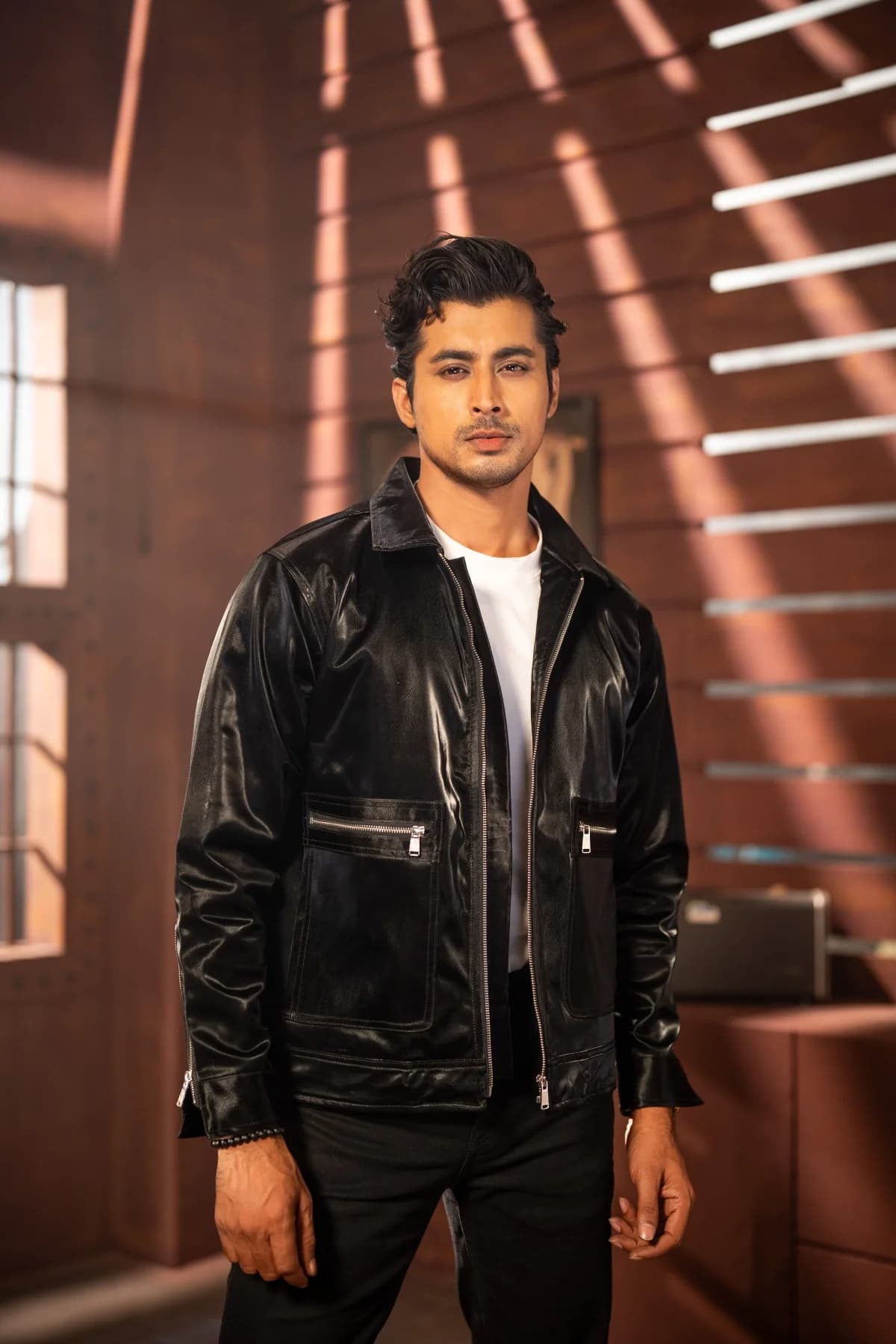 Black Glossy Leather Jacket ST04 thumbnail 4