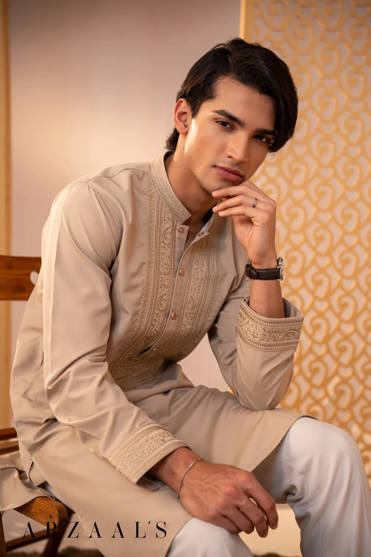ARZAALS TAN COLOUR SANP PANJABI thumbnail 4