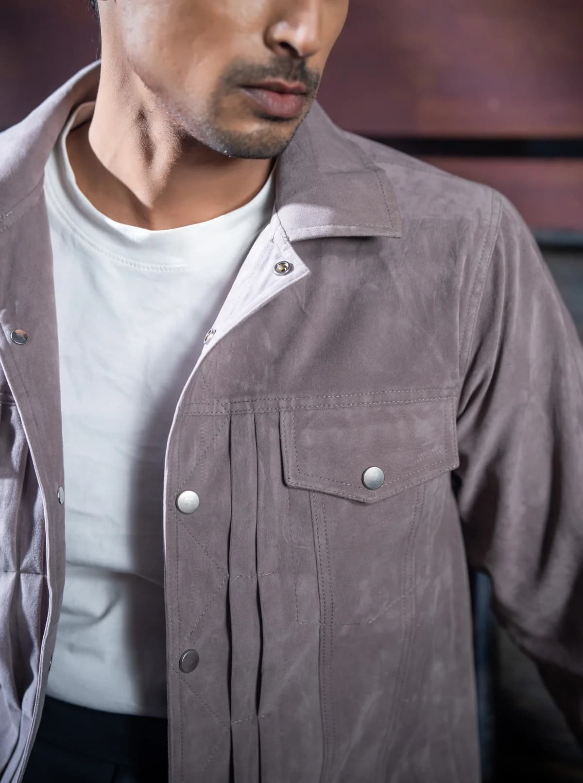 Pigeon Gray Suede Soft Texture Jacket ST12 thumbnail 4