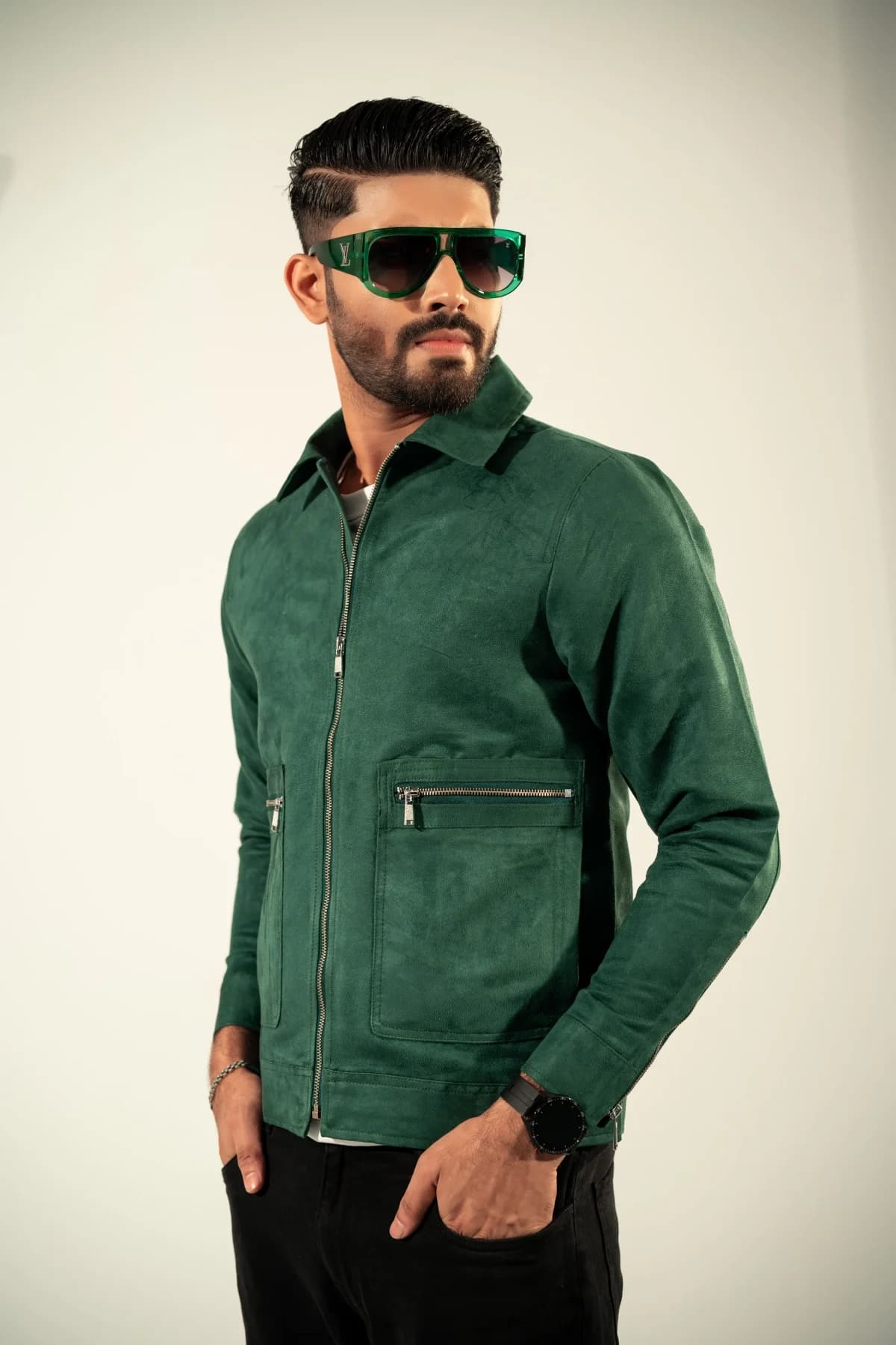 Bottle Green Suede Jacket ST34 thumbnail 3